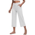 thumbnail image 2 of Tummy Control Stretch Capris for Women with Pockets Wide Leg Pull On Capri Pants 3/4 Length Dressy Casual Trousers White M, 2 of 7