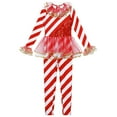thumbnail image 3 of YONGHS Girls Christmas Candy Cane Striped Unitard Ruffle Jumpsuit Ballet Dance Performance Costume Red 14, 3 of 7