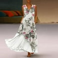 thumbnail image 2 of PENGXIANG Robe Blanche Grande Taille Femme Vintage Col en V Imprimé Floral Sans Manches Robe Maxi, 2 of 6