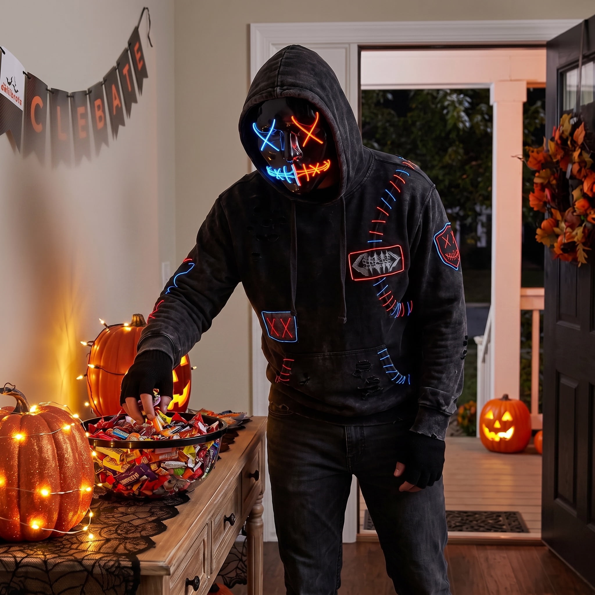 Light-Up Stitched Mask Costume Accessory for Adults, Red and Blue, Halloween by Way To Celebrate