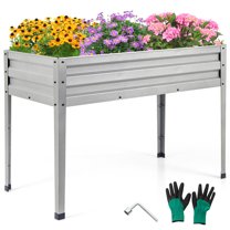 Gymax 46'' x 24'' x 32'' Galvanized Raised Garden Bed w/ Legs Drainage Holes for Flowers Sliver