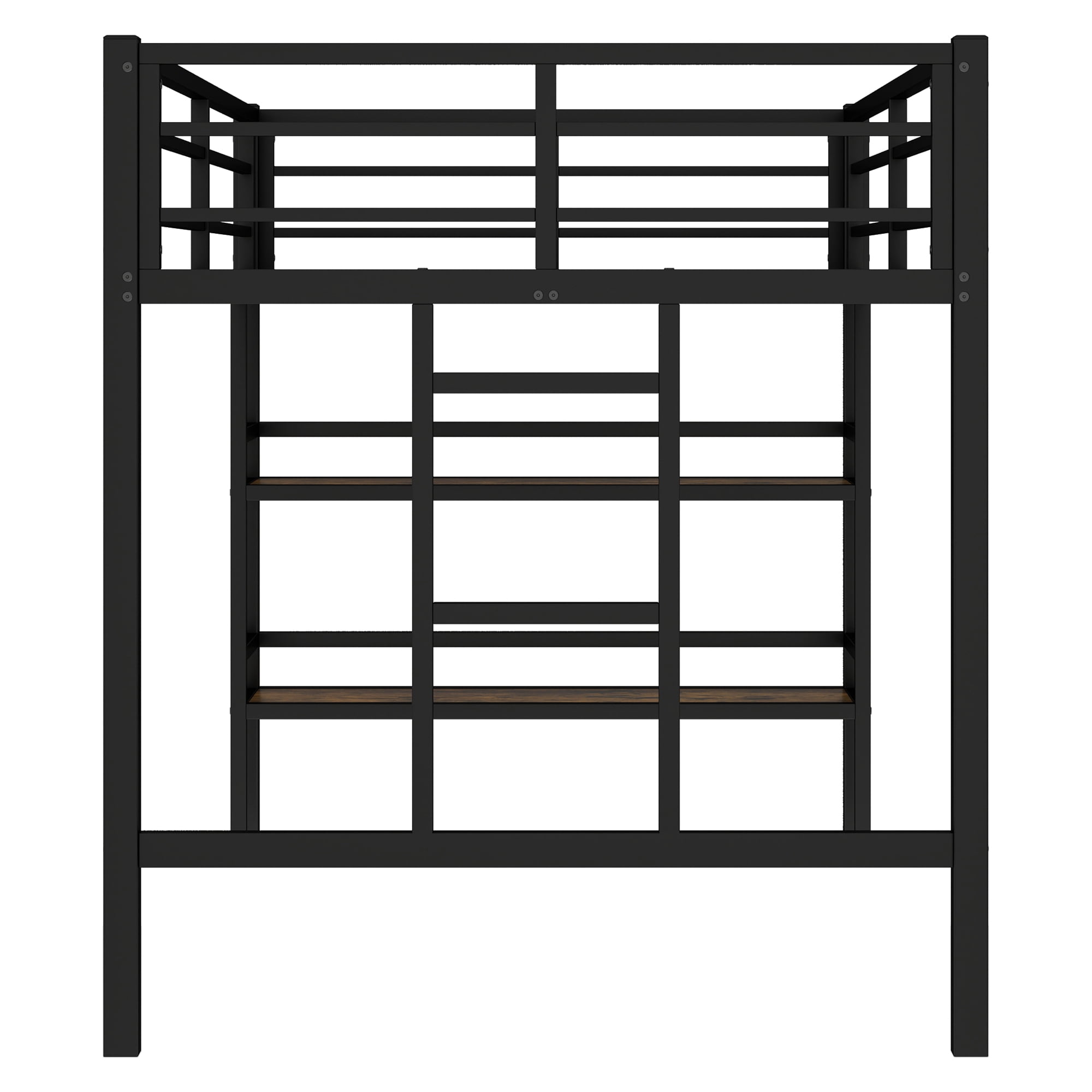 Miniyam Twin Metal Loft Bed with Ladder and Shelves and Guard Rails for Kids and Teens, Black