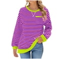 thumbnail image 3 of ZVAVZ Chandail en Molleton Rayé pour Femmes à Manches Longues Col Rond Automne Surdimensionné Décontracté Chandail Haut 2025 Y2K Tenues Preppy Violet m, 3 of 6