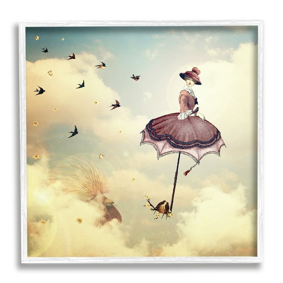 Stupell Industries Birds Flying Surreal Woman Clouds Fantasy Illustration Framed Wall Art, 17 x 17, Design by Paula Belle Flores