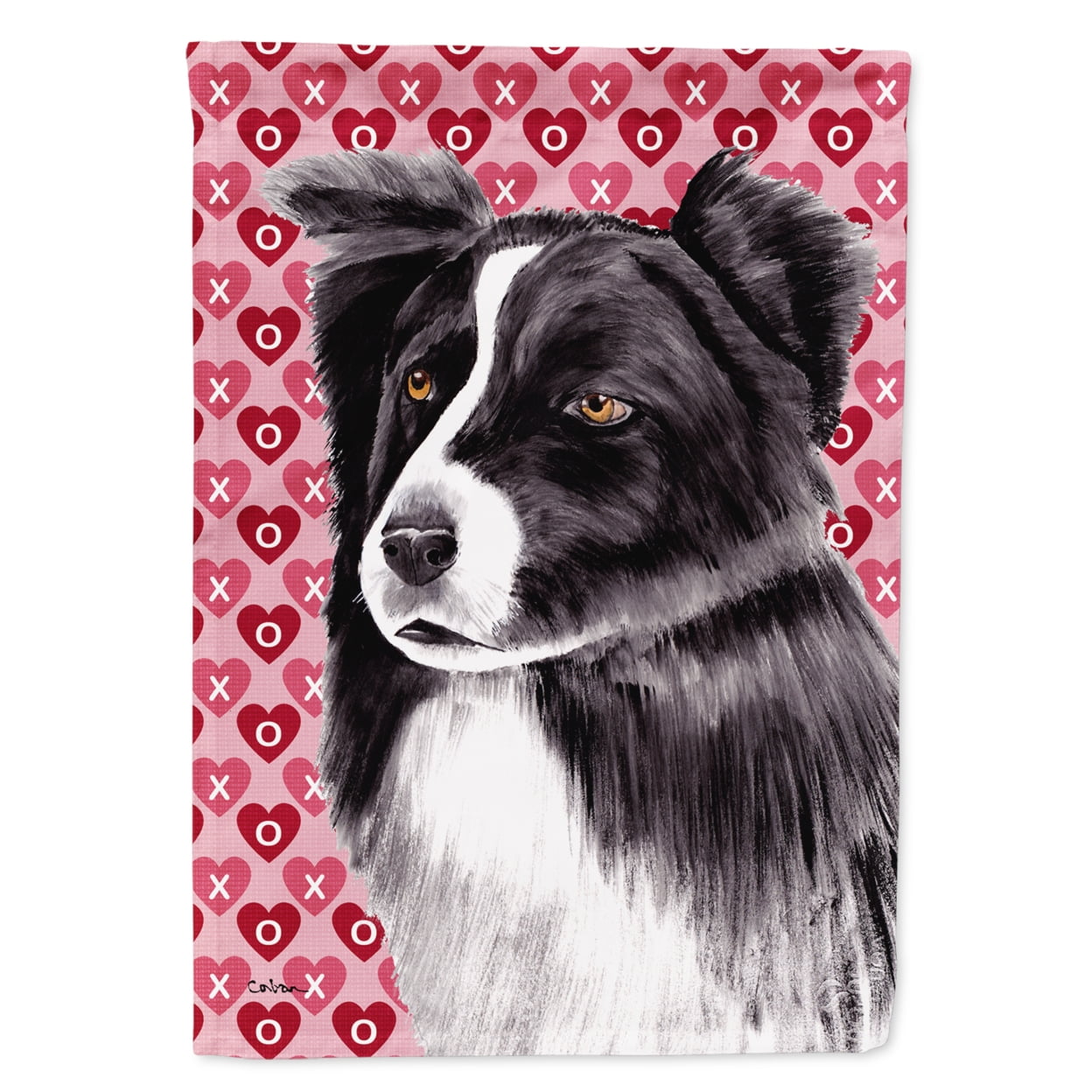 Carolines Treasures SC9272-FLAG-PARENT Border Collie Hearts Love and Valentines Day Portrait Flag multicolor