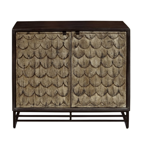 Home Meridian Scale Carved Wooden Two Door Chest in Rustic Brown