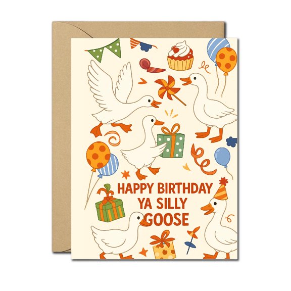 Playful Birthday Card Featuring Silly Geese - Blank Inside with Envelope - Perfect for Celebrating Special Days
