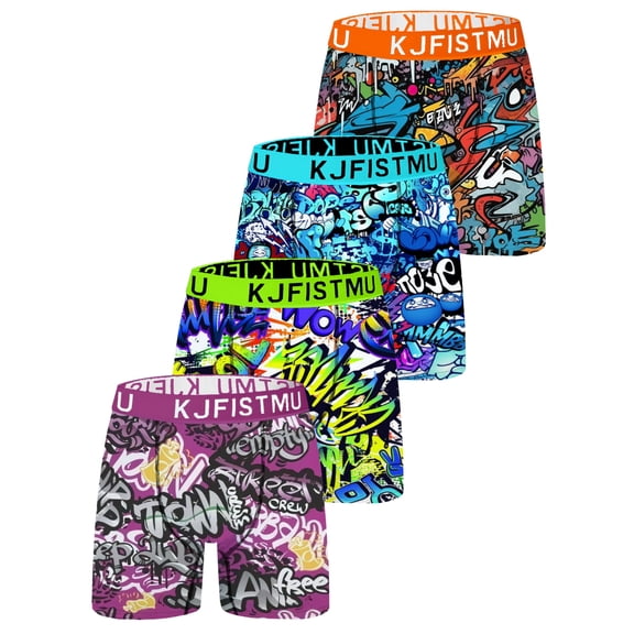 KJFISTMU Ultra-Soft Street Style Printed Men's Boxer Briefs Set - Novel Waistband Series - Four-Piece Set