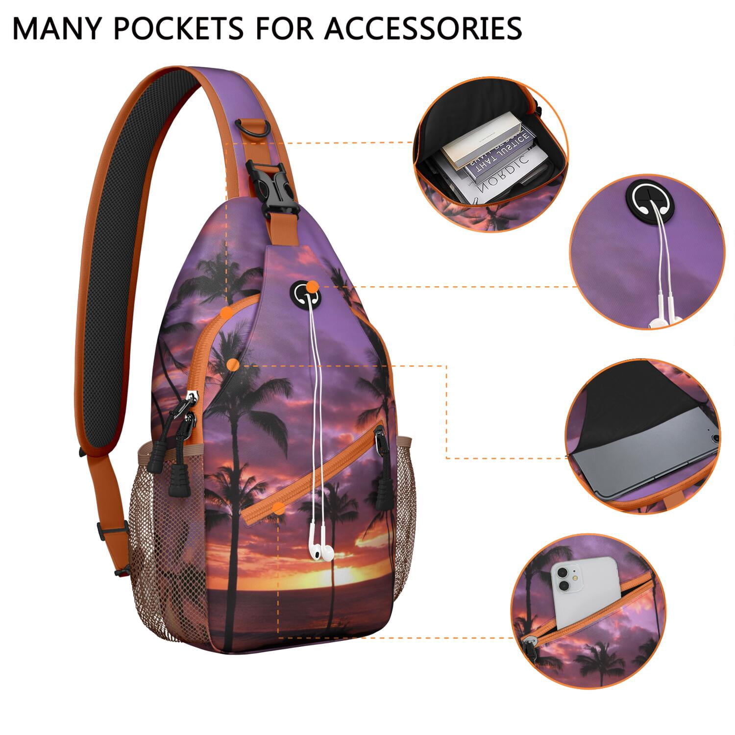 Tropical Palm Trees Sling Bag for Men & Women - Vibrant Anti-Theft Crossbody Bag with Spacious Pockets - Durable Travel Backpack for Hiking, Biking, Commuting