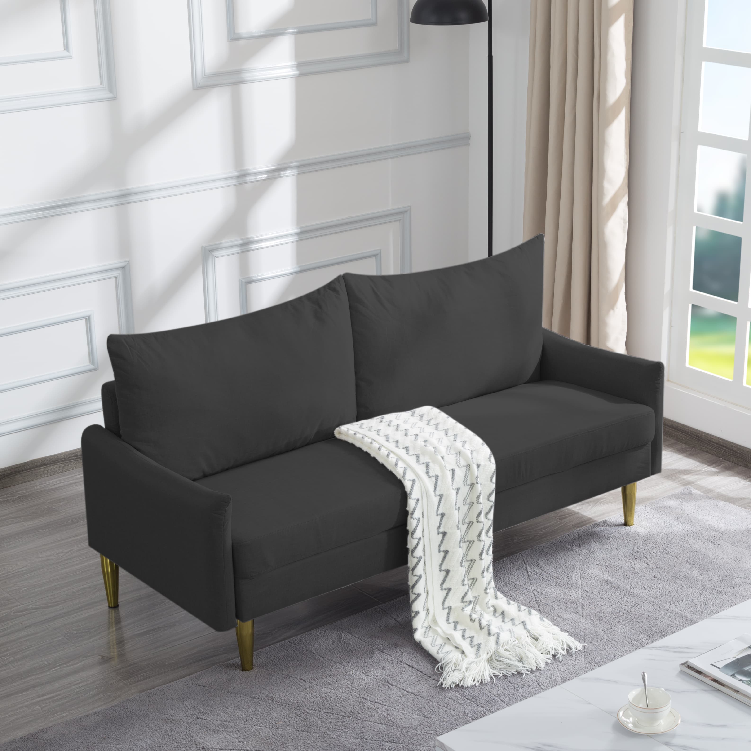 BSHTI 66.9” Modern Standard Loveseat, Features a Removable and Washable Back Cushion Cover, Polyester Upholstery Couch, for Living Room, Home Studio, or Bedroom, Dark Gray