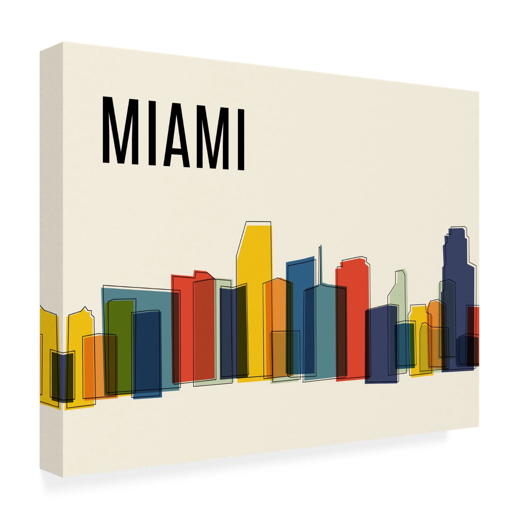 Canvas Wall Art - Tom Quartermaine 'Miami Mid Century Modern Cityscape' Wall Art for Living Room, Bedroom, or Office Décor by Trademark Fine Art - 47 x 35 Inches