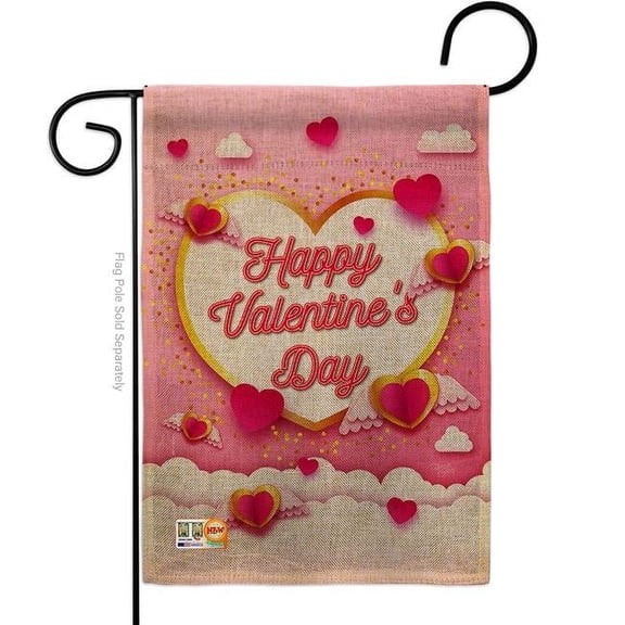 Breeze Decor BD-VA-G-101060-IP-DB-D-US19-BD 13 x 18.5 in. Flying Heart Valentines Burlap Spring Valentines Impressions Decorative Vertical Double Sided Garden Flag