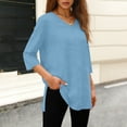 thumbnail image 4 of UAMVSH Womens Oversized T Shirts Side Split 3/4 Sleeve Blouse Casual Loose V Neck Summer Tee Tops Spring Summer Clothes, 4 of 6