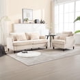 thumbnail image 4 of Chenille Single Sofa Chairs Set of 2, Upholstered Accent Chair with Soft Pillow, Mid Century Modern Reading Armchair with Gourd-Shaped Wood Legs for Living Room, Bedroom, Apartment, Beige, 4 of 13