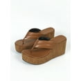 thumbnail image 5 of Women Stitch Detail Sandals  Fashionable Summer Brown Toe Post Design Wedge Slide Sandals, 5 of 7