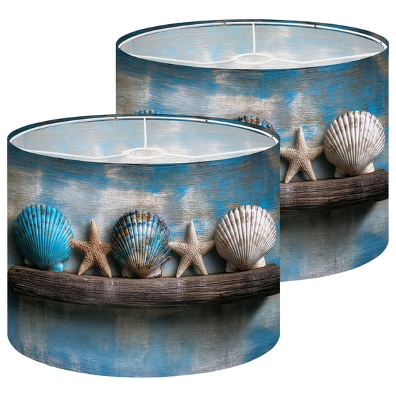 Lampshades 2 Pack Rustic Seashell Beach Coastal Teal Blue Conch Shell Farmhouse Ocean 13"x13"x10" Light Shade for Table Lamps Floor Lamps Drum Lamp Shades Lampshade Replacement Easy Assembly