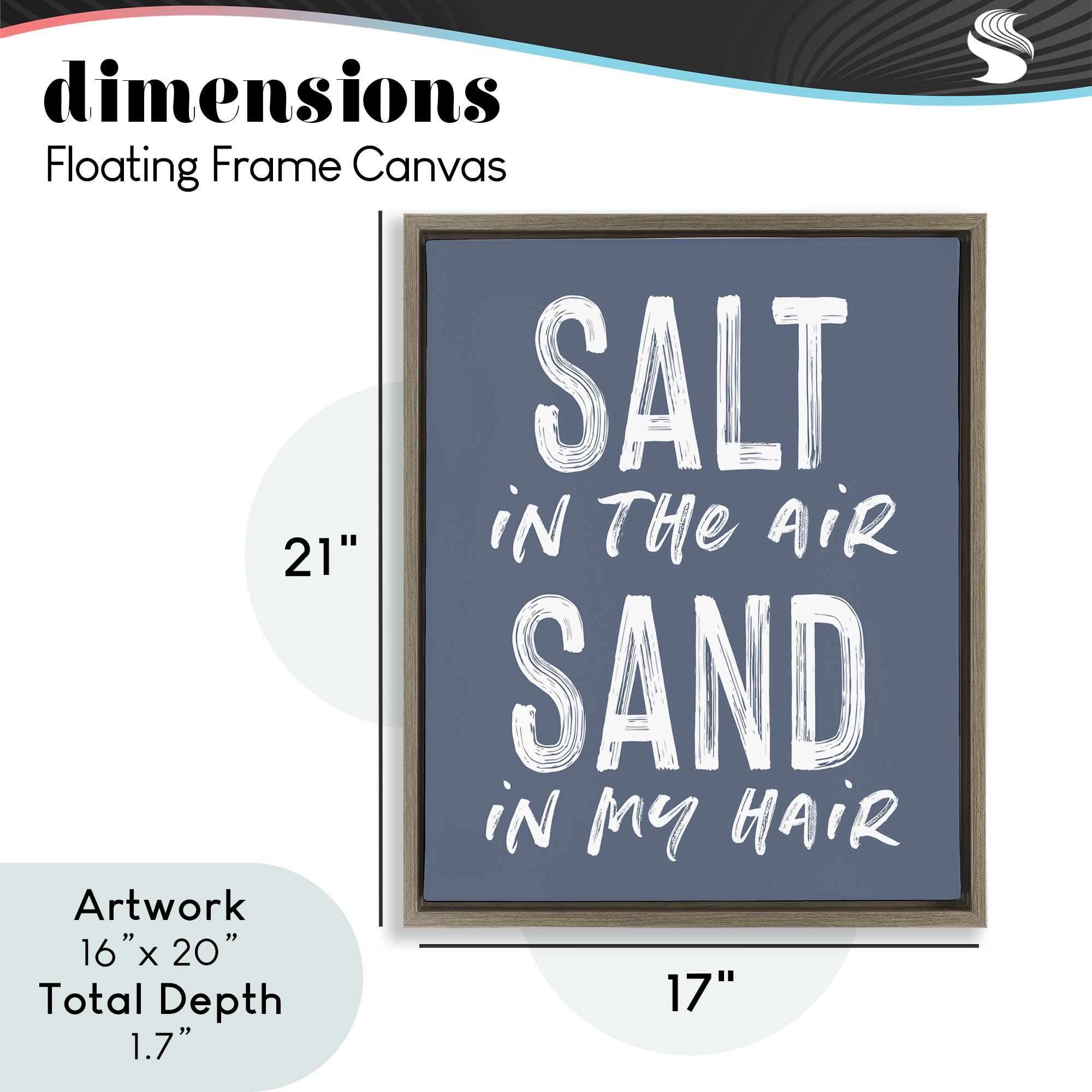 Summer Sentiment Salt Sand In Hair Brown Framed Floater Canvas Wall Art, design by Lettered and Lined