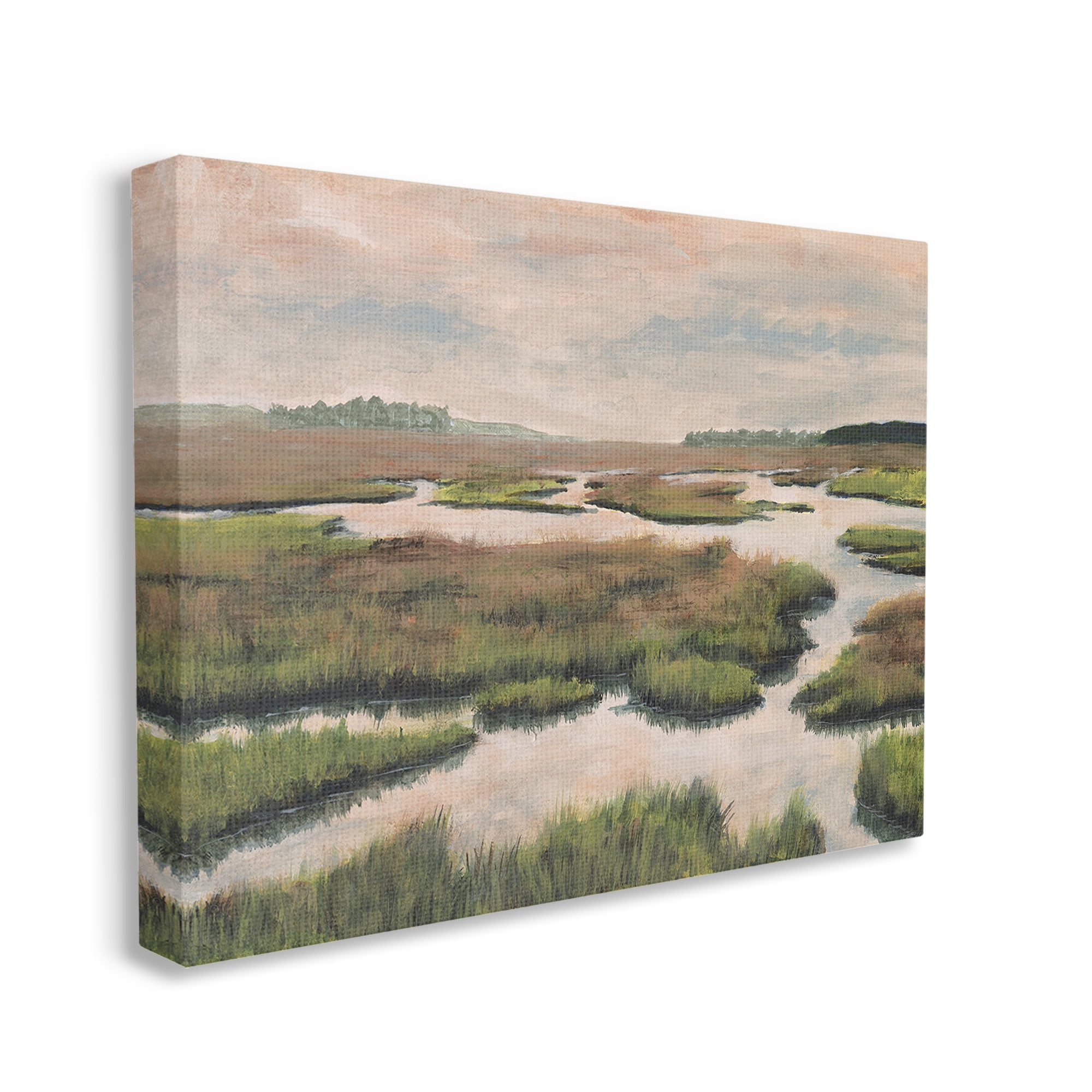 Stupell Industries Asymmetrical Stream Nature Landscape Painting Gallery Wrapped Canvas Art Print Wall Art, 40 x 30