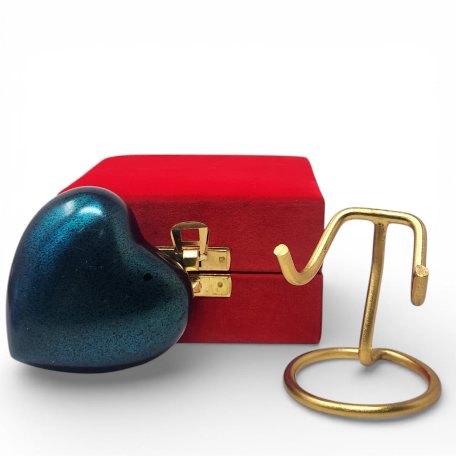 SMIURNS Heart-Shaped Keepsake Cremation Urn for Ashes - Custom Engraved Teal Blue Speckled Memorial Urn - Includes Gold Display Stand and Red Velvet Gift Box - Small Decorative Urn for Human or Pet