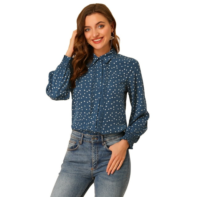 Unique Bargains Chemises à Fleurs à Manches Longues pour Femmes Relax