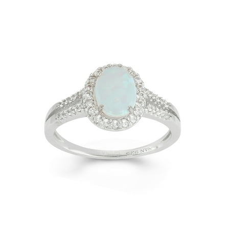 - Created Opal and Created White Sapphire Sterling Silver Oval Split Shank Ring