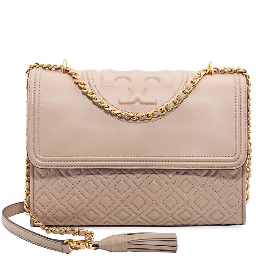 Tory Burch Fleming Convertible Leather Shoulder Bag - Light Taupe