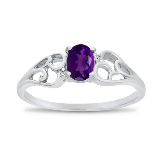 10k White Gold Oval Amethyst And Diamond Ring