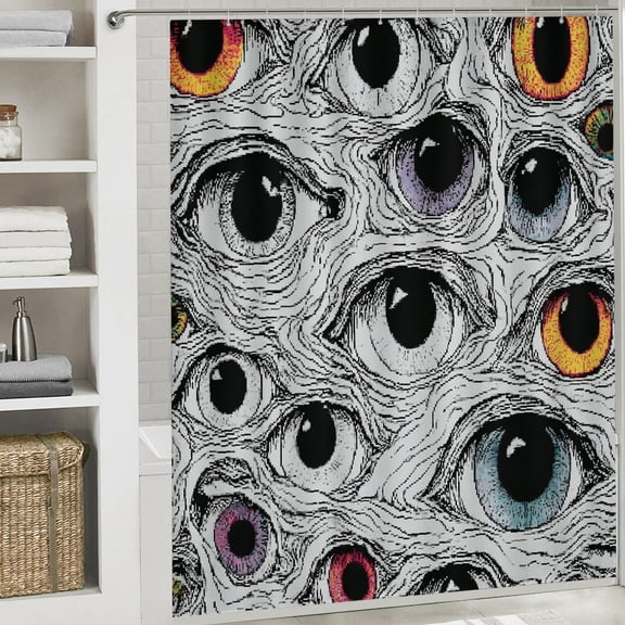 RKSupls Happy New Year Shower Curtain, Horror Eyeball Shower Curtain with Hooks for Christmas Home Bathroom Decor Washable Curtains, 72x72 in