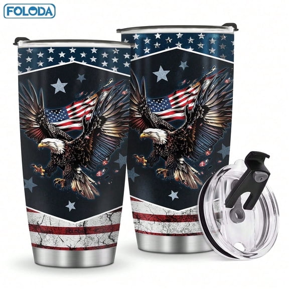 1pc American Flag Tumbler Eagles America USA Flag Tumblers Stainless Steel Insulated Coffee Travel Mug 20oz Cup with Lid Fathers Day 4th Of July Gifts For Men Women Christmas Gift for Friend