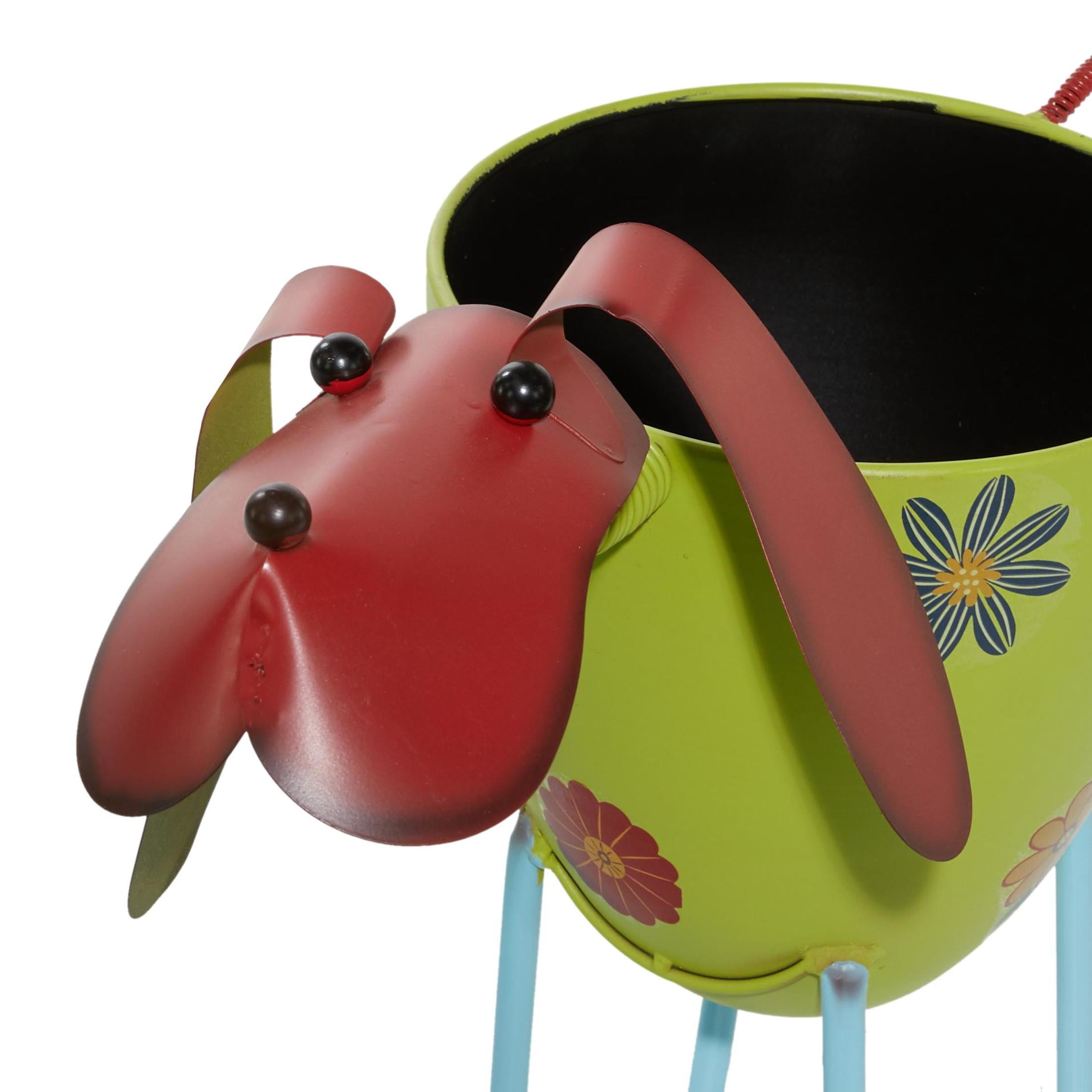DecMode Green Farmhouse Metal Indoor/Outdoor Dog Shape Planter with Floral Design, 19"W x 18"H