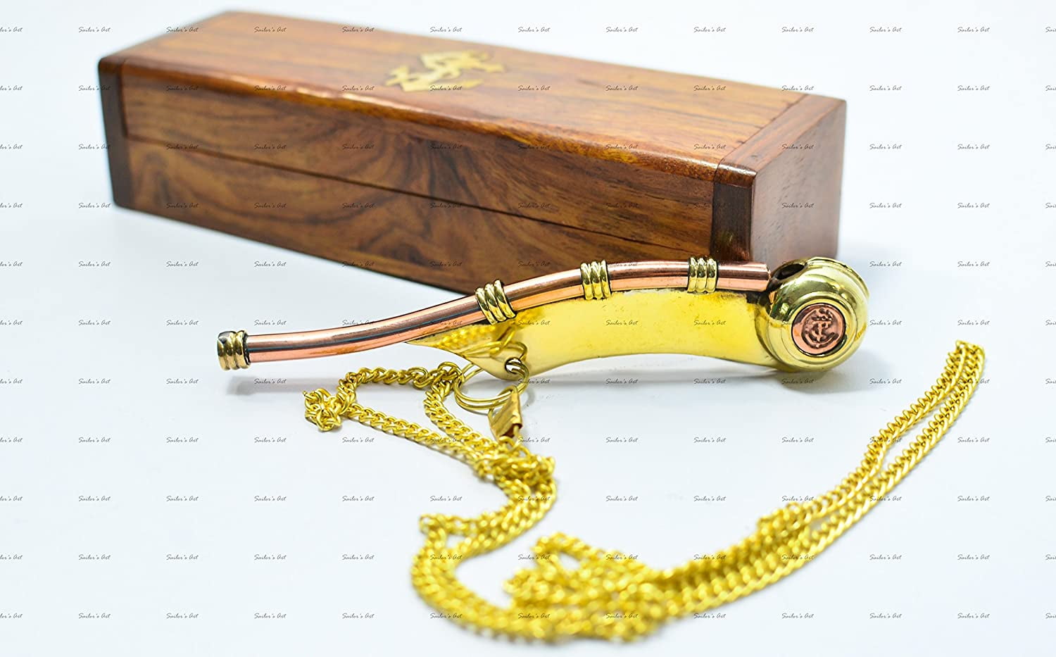 Sailor's Art Boatswain Whistle with Chain Bosun Call Pipe Marine Brass