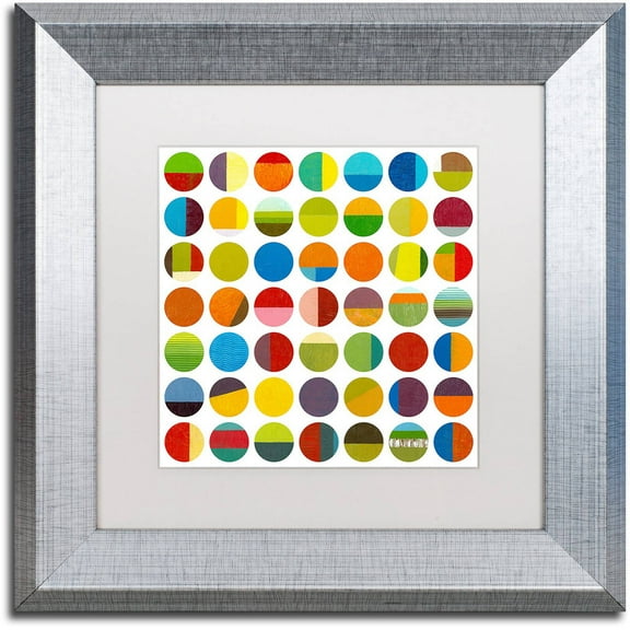 Trademark Fine Art "Forty Nine Circles" Canvas Art by Michelle Calkins, White Matte, Silver Frame