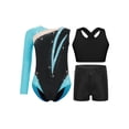 thumbnail image 1 of inlzdz Dance Unitards for Girls Shiny Rhinestones Color Block Asymmetrical Skating Leotard with Blue Green 16, 1 of 5