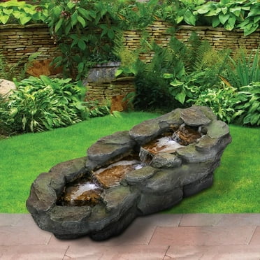 4 Tier Waterfall Fountain Rockery Water Fountain Pump Outdoor Garden - 29''