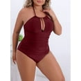 thumbnail image 3 of Inadays Slimming One Piece Bathing Suit for Women Slimming Halter Swimsuits Tummy Control Monikini Sexy Swimwear for Big Busted Curvy Woman, Wine Red, 2XL, 3 of 8