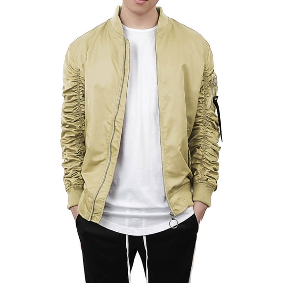 Ma Croix Mens Ruched Bomber Jacket Lightweight Waterproof Nylon Gathered Sleeve