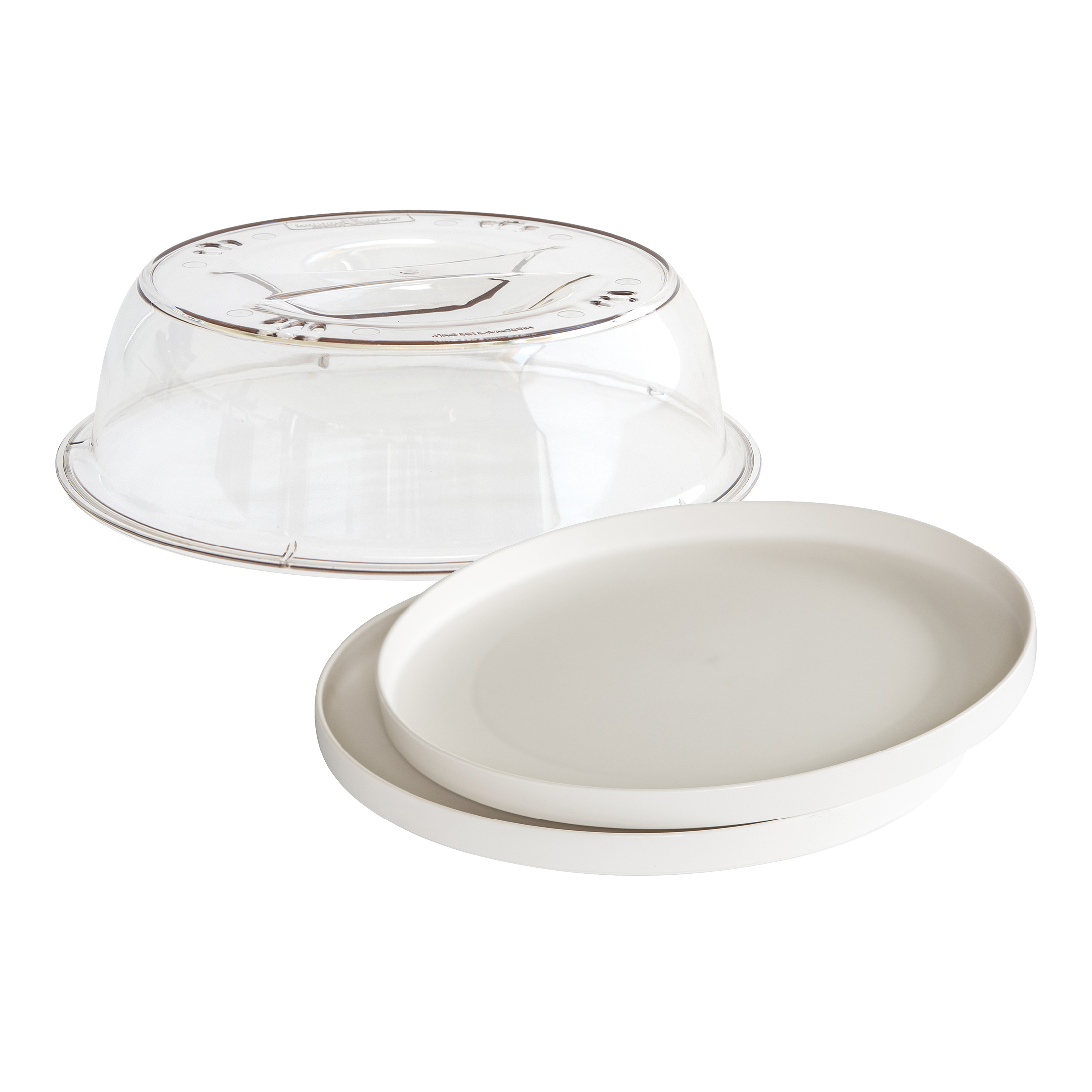 Nordic Ware Microwave Plastic Deluxe Clear Spatter Cover and 2 - 10" White Plates