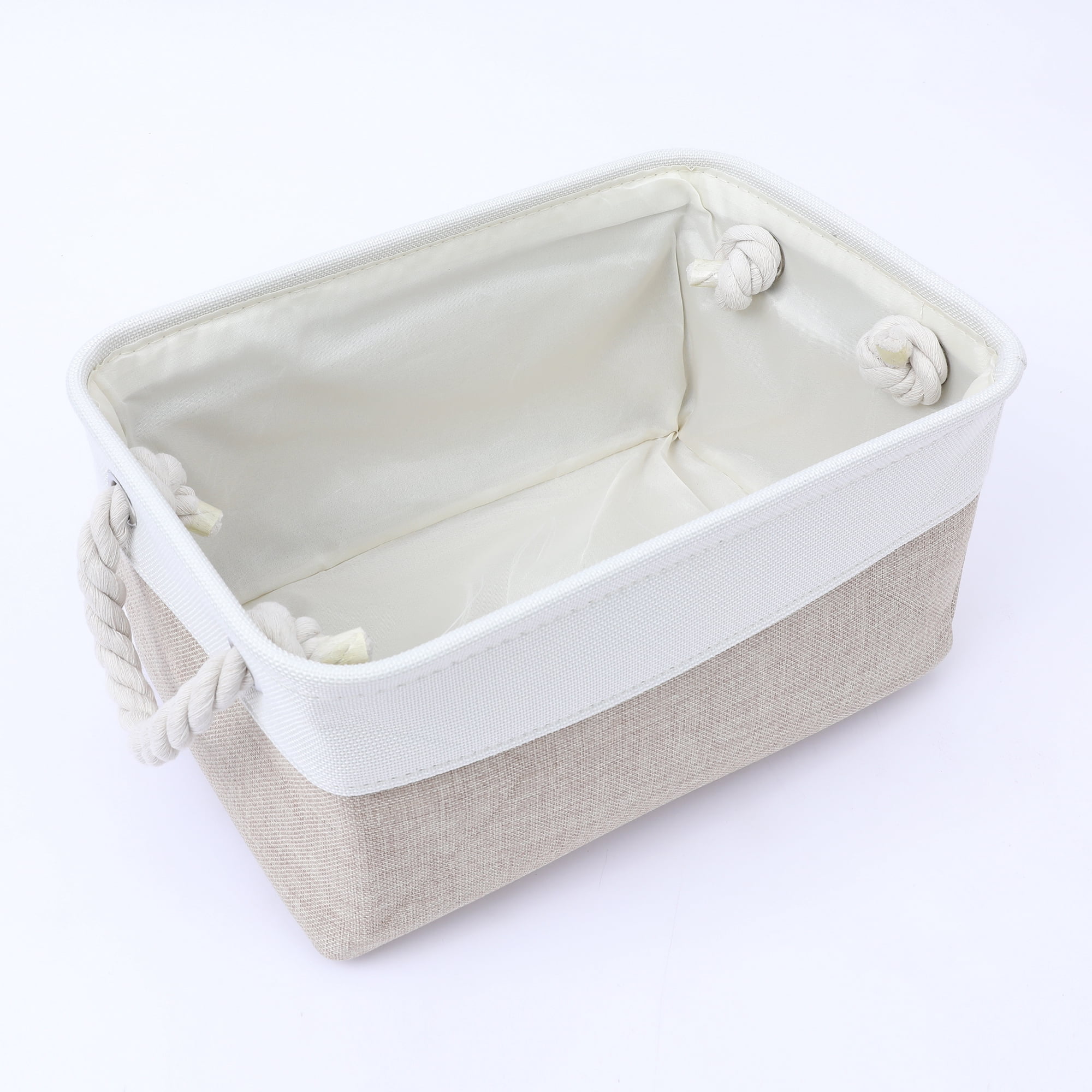 Unique Bargains Fabric Storage Cube Storage Bin Storage Basket White/Khaki 12*8*6in