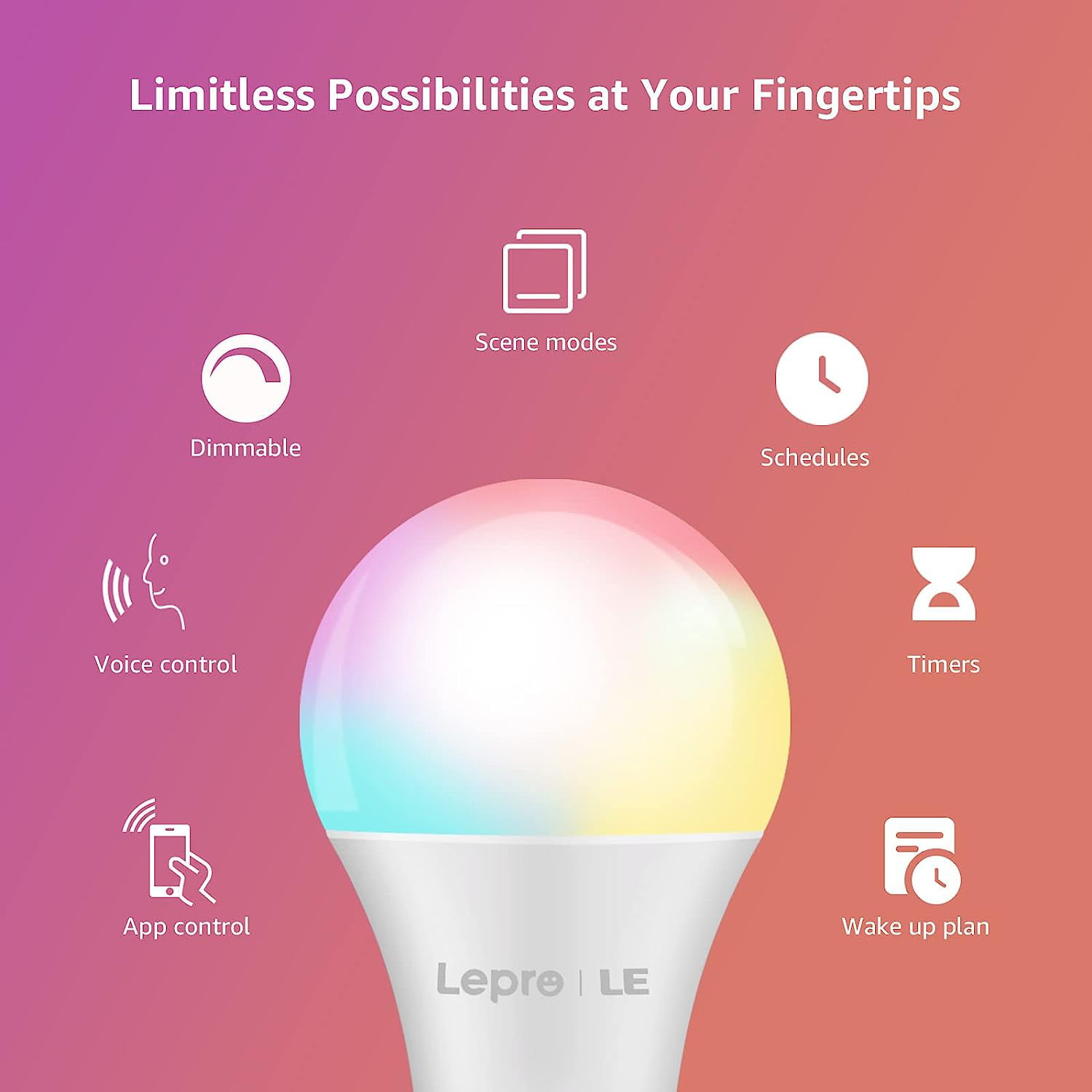 Lepro Smart LED Light Bulbs, Warm White 2700K, 60 Watt Equivalent, Dimmable  with App, Alexa and Google Home Compatible, No Hub Required, A19 E26,  2.4GHz WiFi, Pack of 4 