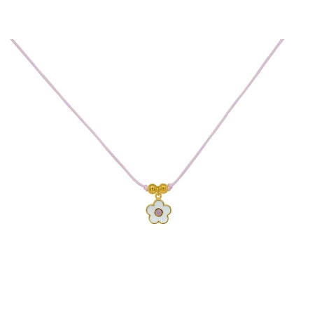 Pretty Cord - BecKids - Pretty Pink Enamel Flower Pink Cord Necklace - Gold Plated Silver