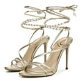 thumbnail image 2 of Sam Edelman Scarlette Gold Ankle Tie Up Stiletto Leather Heeled Sandals (GOLD, 7.5), 2 of 5