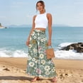 thumbnail image 4 of Womens Hawaiian Print Palazzo Pants Elastic High Waisted Ties Ruffle Hem Wide Leg Beach Pants with Pockets Army Green XL, 4 of 5