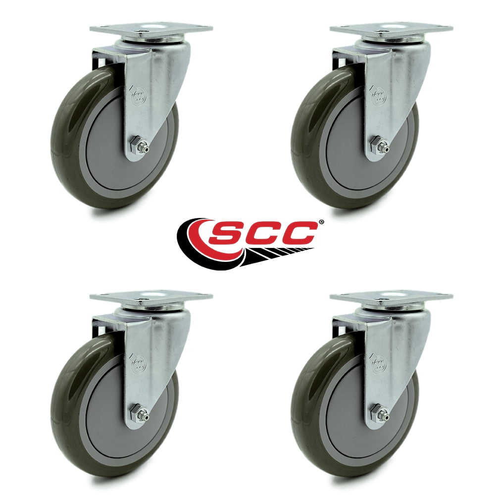 5 Inch Gray Polyurethane Wheel Swivel Top Plate Caster Set Service Caster