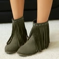thumbnail image 2 of Dakaela Womens Ankle Fringe Boots Round Toe Suede Tassel Flat Short Booties Casual Wedge Dress Moccasins, 2 of 8