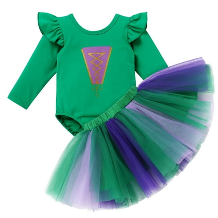 

IBTOM CASTLE Baby Girl Halloween Outfit Long Sleeve Romper Tutu Skirt Witch Broom Set Carnival Fancy Dress For Birthday Party Photoshoot 6-12 Months Green