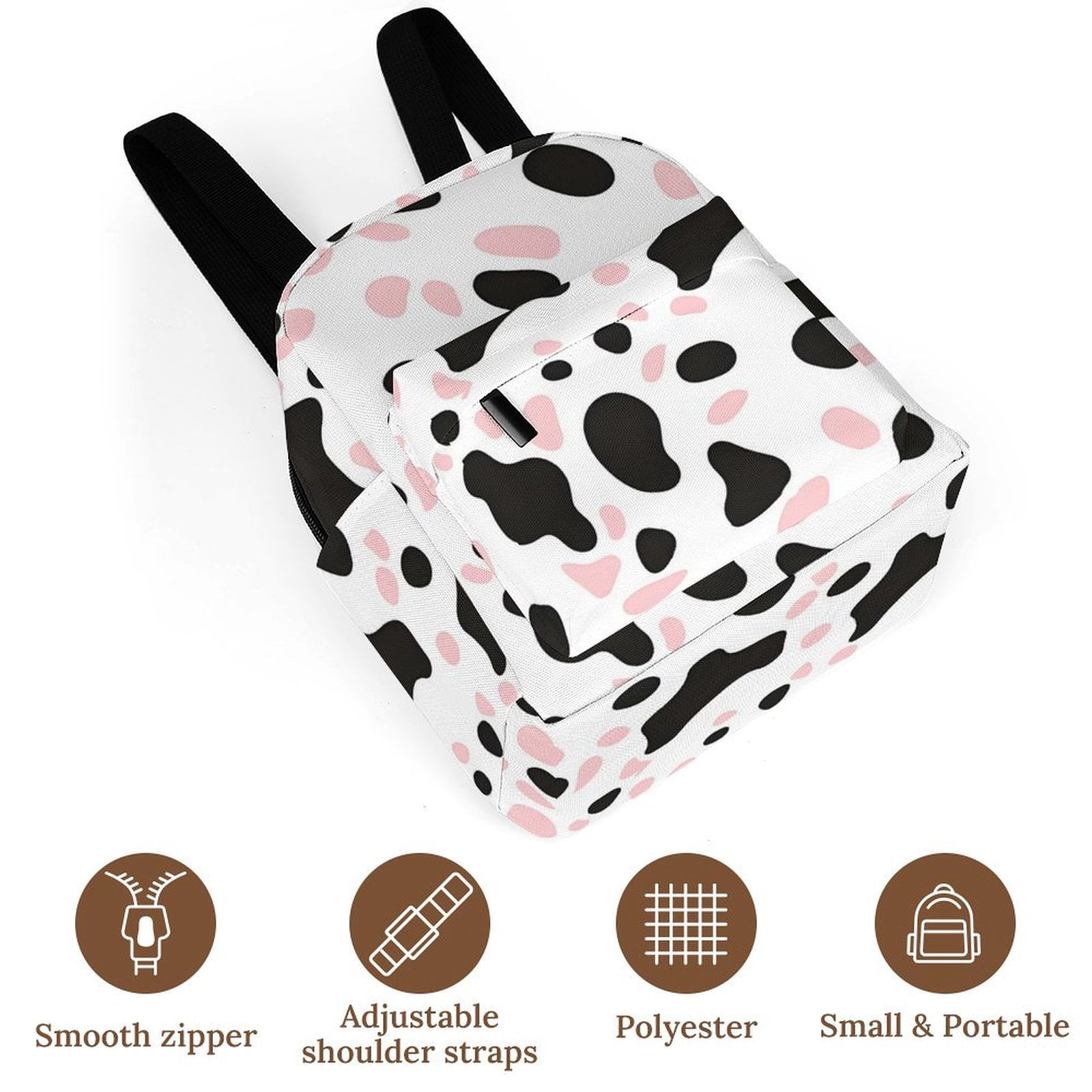 8.1×10in Casual Women'S Backpack With Anti-Contraction And Stretch For Sports Activities Travel Picnics Simple Cow Print Pattern White Background, Pink And White_1