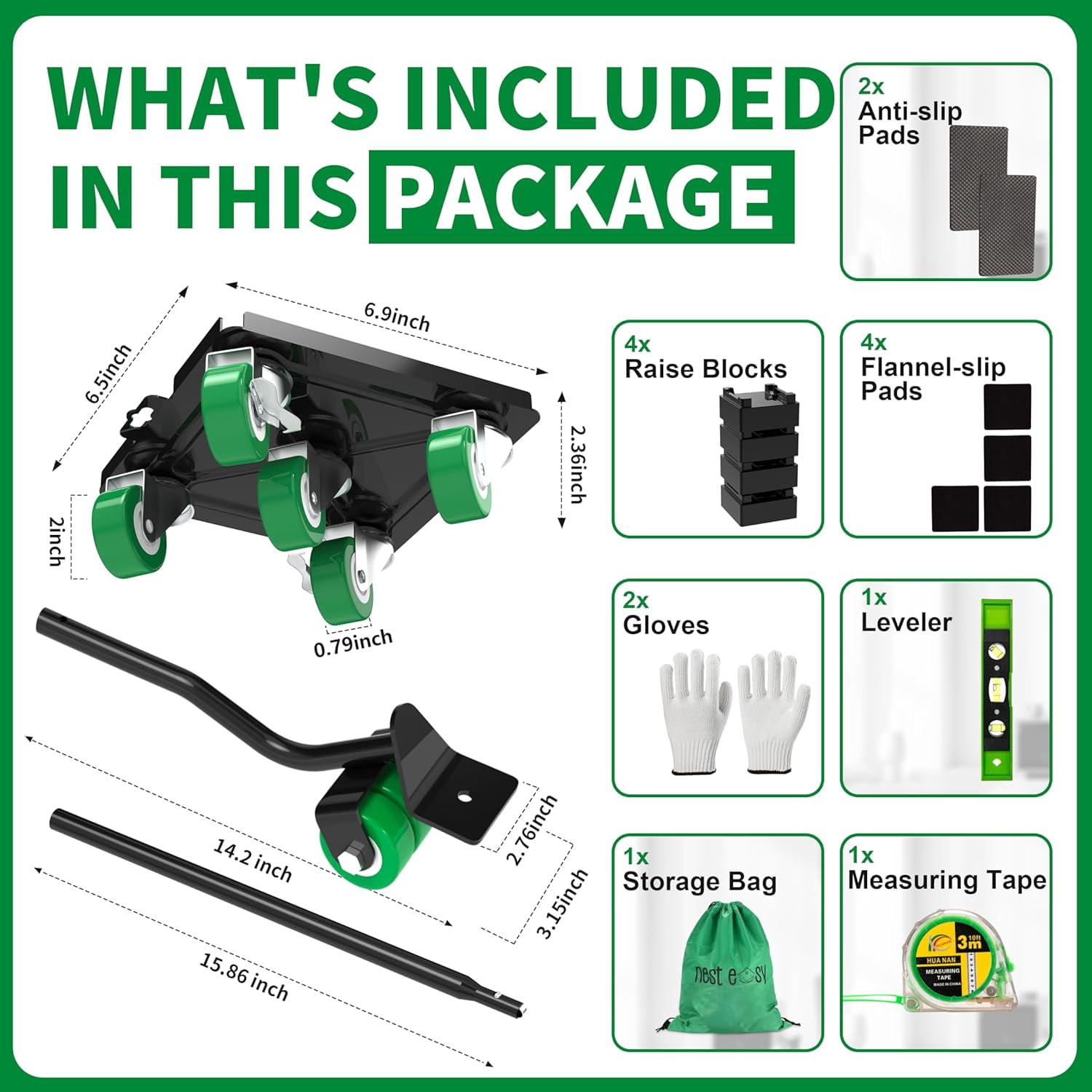 360 °   Rotating 5 Wheels Heavy Duty Furniture Dolly – Alloy Steel Furniture Movers with Measure Tape and Leveler, Up to 3000 lbs/1360 Kg Load Capacity