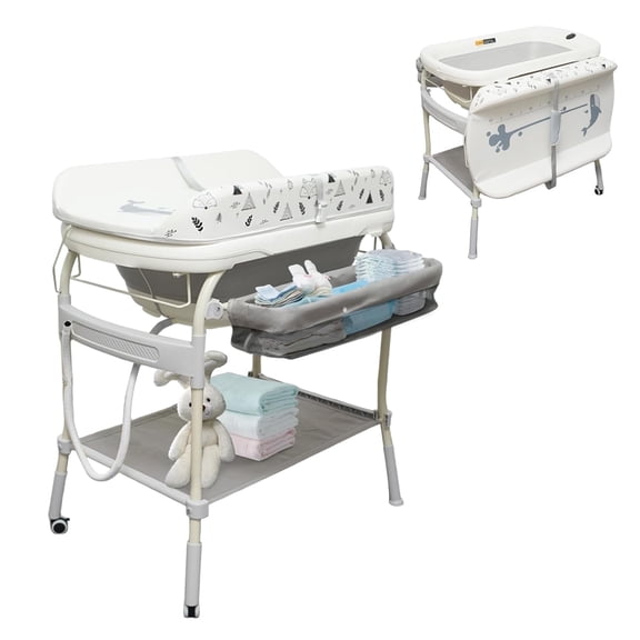 2 in 1 Baby Bathtub with Changing Table, Wanan Waterproof Diaper Changing Station Portable Changing Table