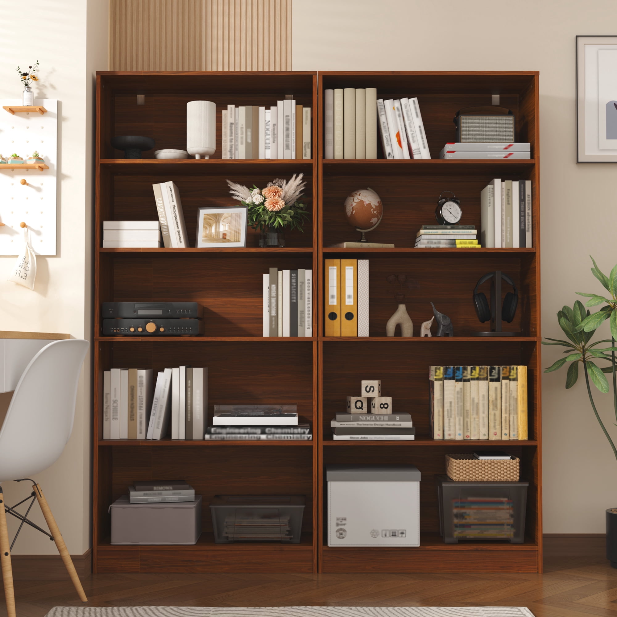 Brown 5 Tier Book Shelf, 71" Tall Large Bookshelf, Standing Wood Display Book Shelf for Living Room, Office, Library