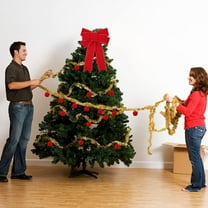 EWASWON Large Christmas Red Flocked Bow - 7-Ear Overlock Edge Holiday Decoration for Christmas Tree, Gift Wrapping, Door Window